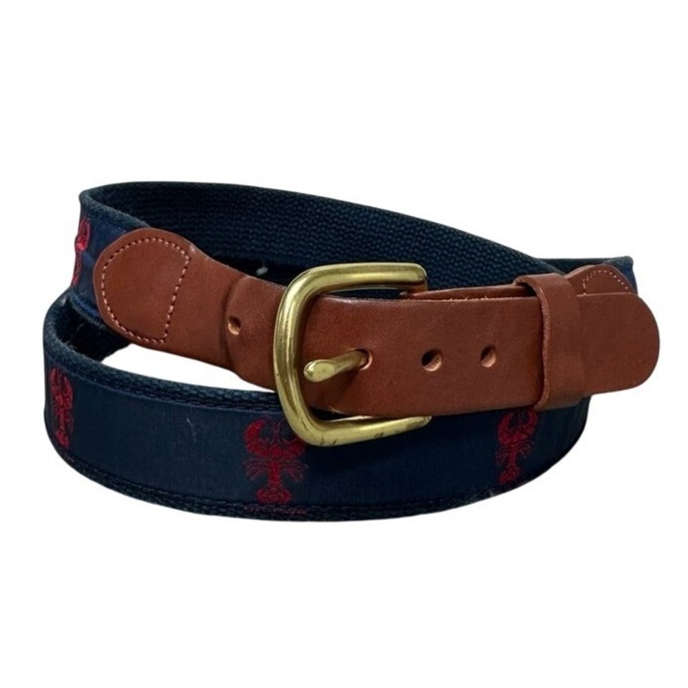 Leather Man Ltd Navy Blue Cotton Webbing Leather Surcingle Belt Solid Brass 44